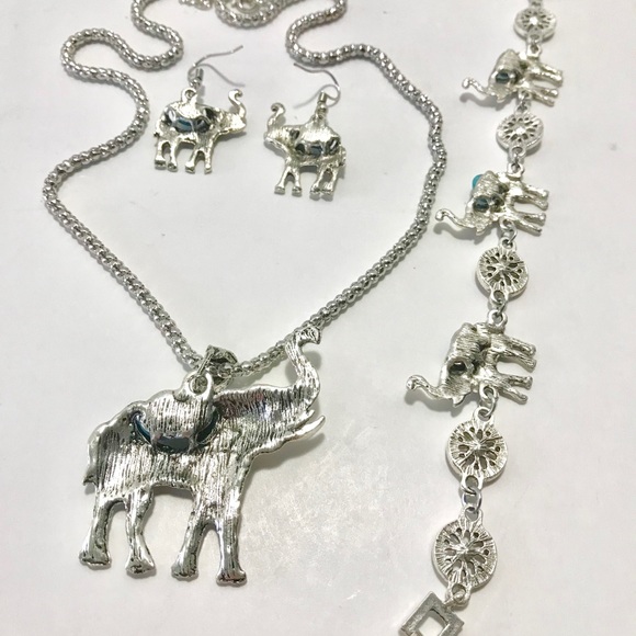 Elephant Statement Necklace Earrings Bracelet Set - Picture 5 of 5